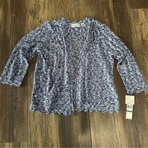 Alfred Dunner blue sequin open front cardigan knit sweater women's XL NEW
